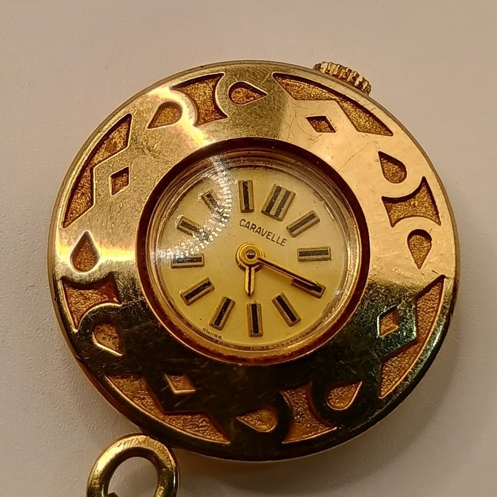 Caravelle Gold Toned Pendant Wind Up Watch